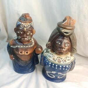 African Tribe King and Queen Water Pitcher Snake Worship Tatoo and Branded Face